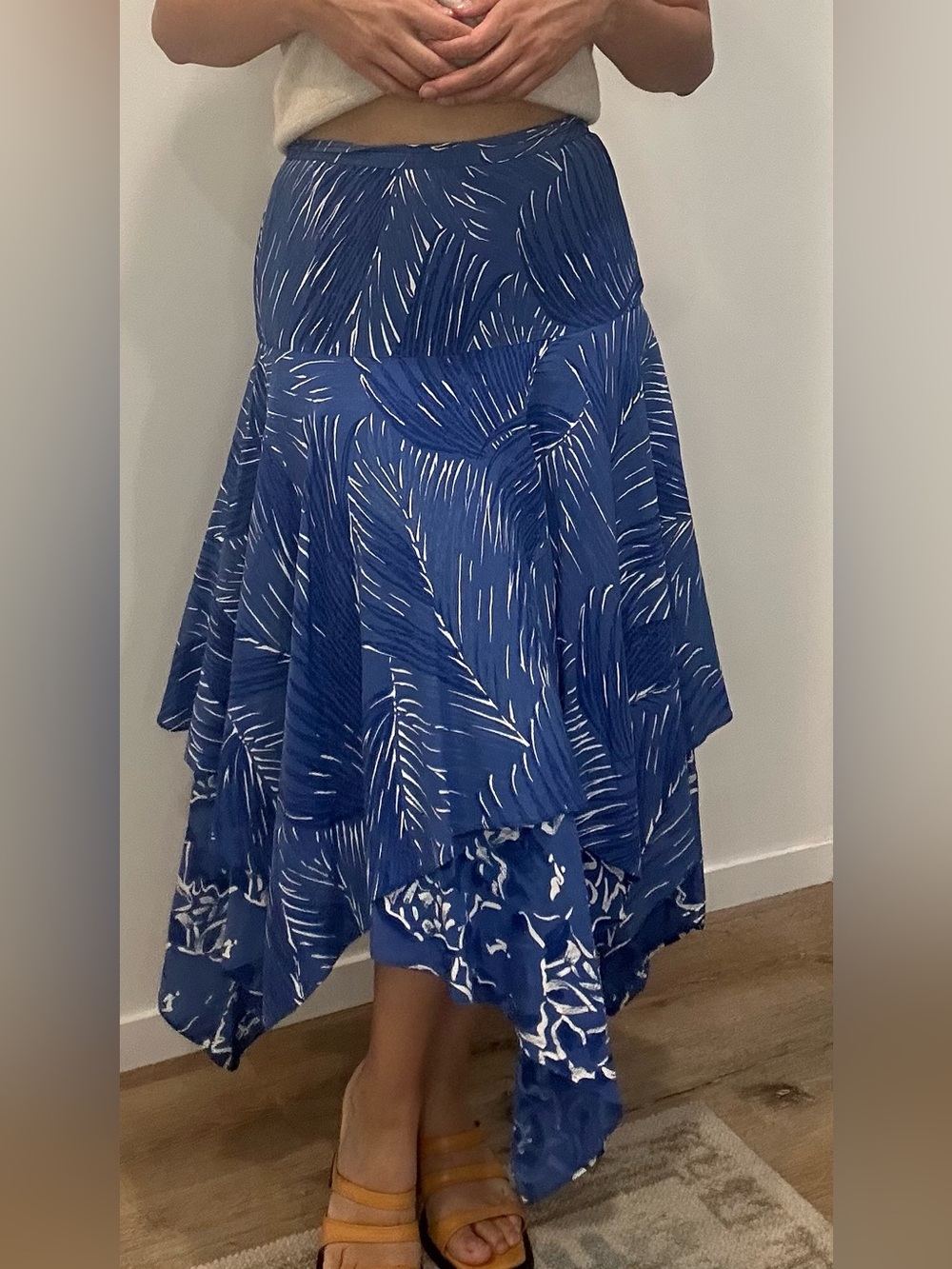 Made in Italy Blue Silk Asymmetrical Midi Skirt Size 42